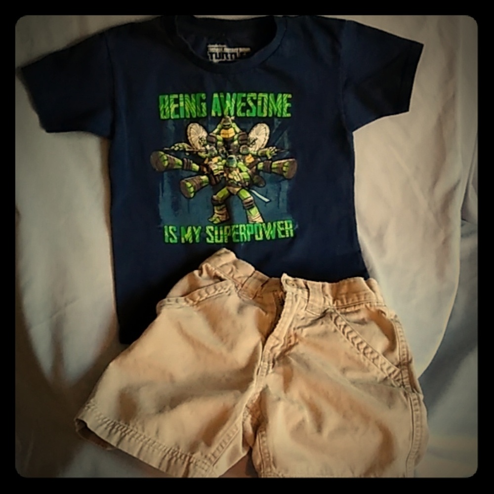 Boys size 4 khakis & TMNT shirt